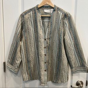 Alfred Dunner 12 Multicolor V Neck Button Front Top Blouse Jacket 3/4 Slv Boxy